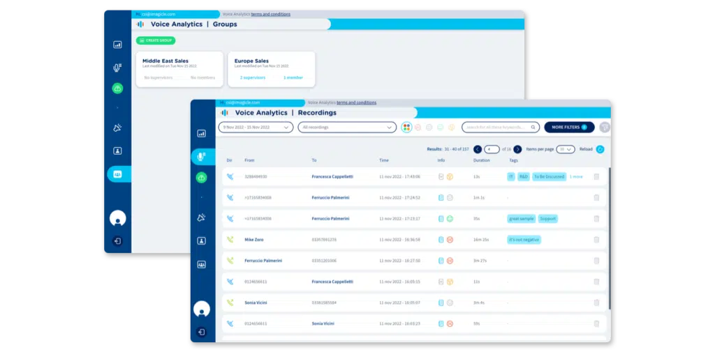 Voice Analytics: tags and groups for better performance auditing.